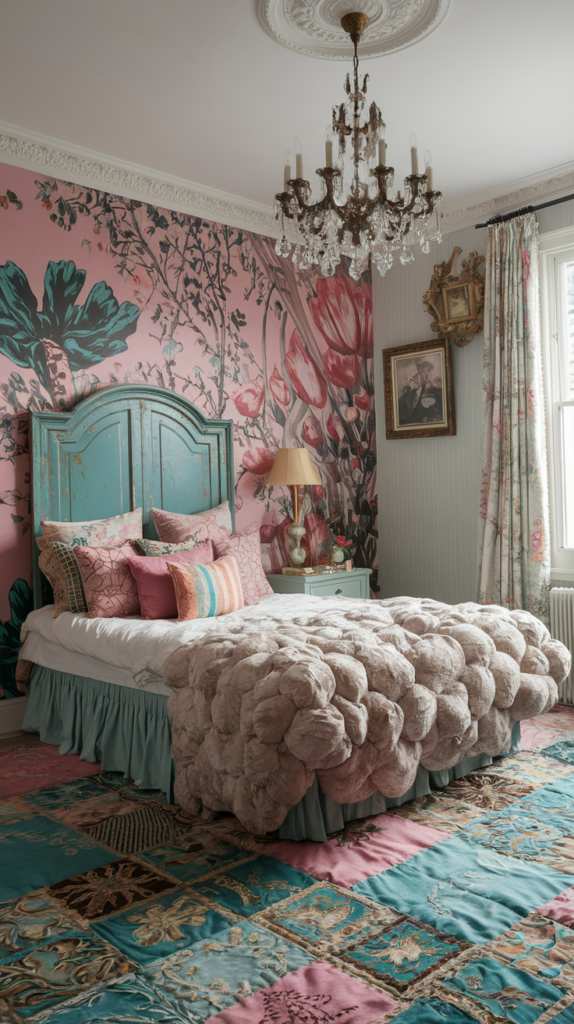eclectic maximalist art nouveau bedoroom