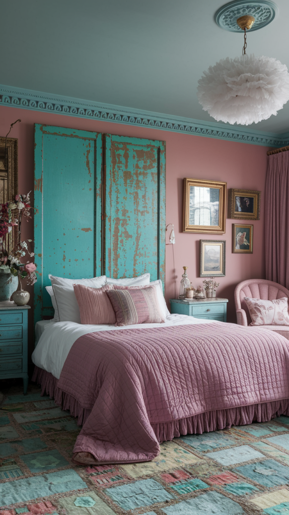 eclectic maximalist art nouveau bedoroom