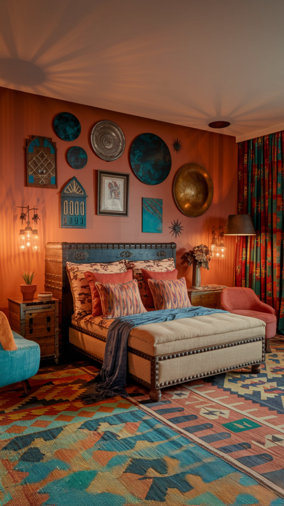 eclectic maximalist art nouveau bedoroom