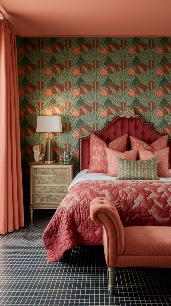 eclectic maximalist art nouveau bedoroom