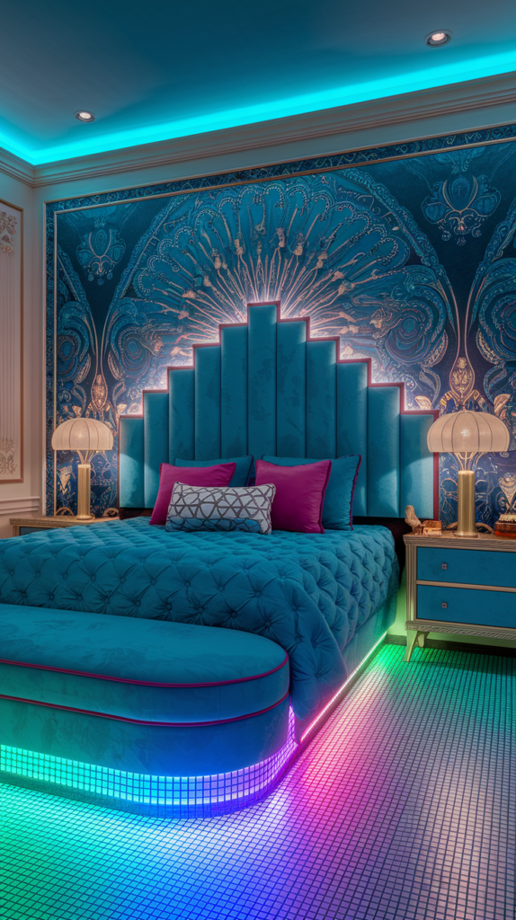 eclectic maximalist art nouveau bedoroom