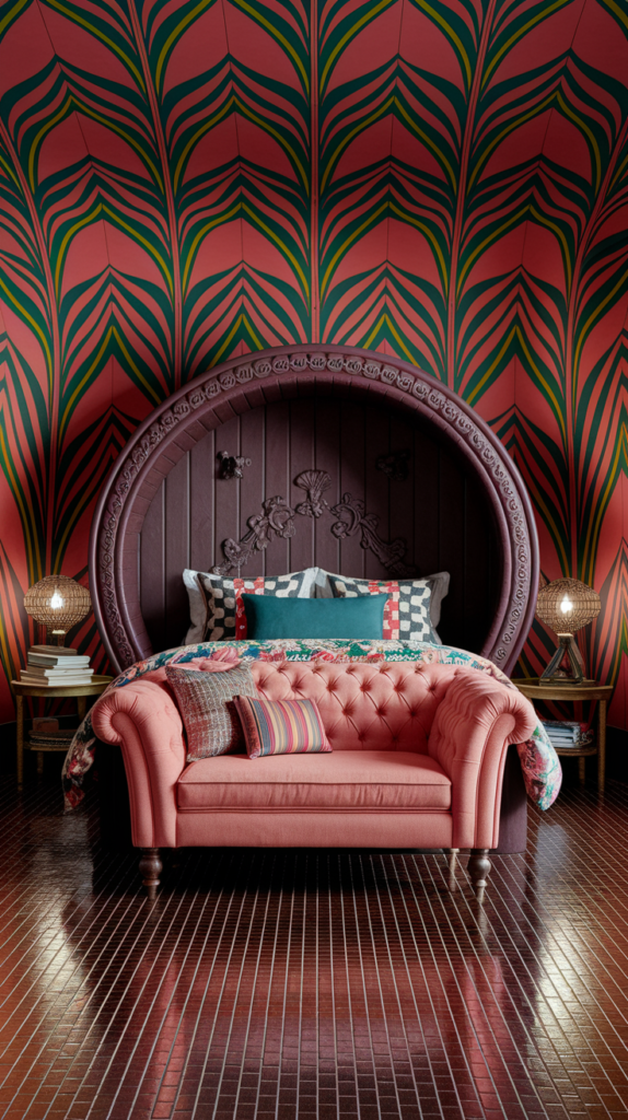 eclectic maximalist art nouveau bedoroom