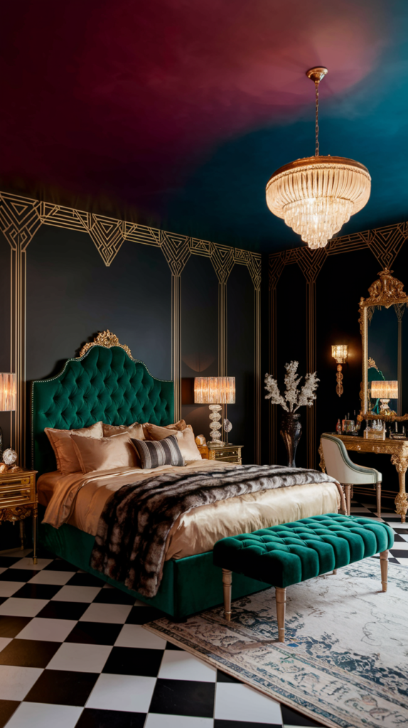 an eclectic maximalist dark cottage core bedroom