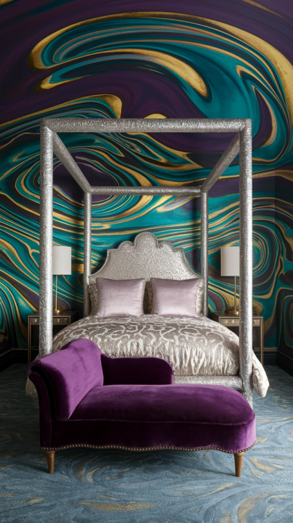 eclectic maximalist art nouveau bedoroom