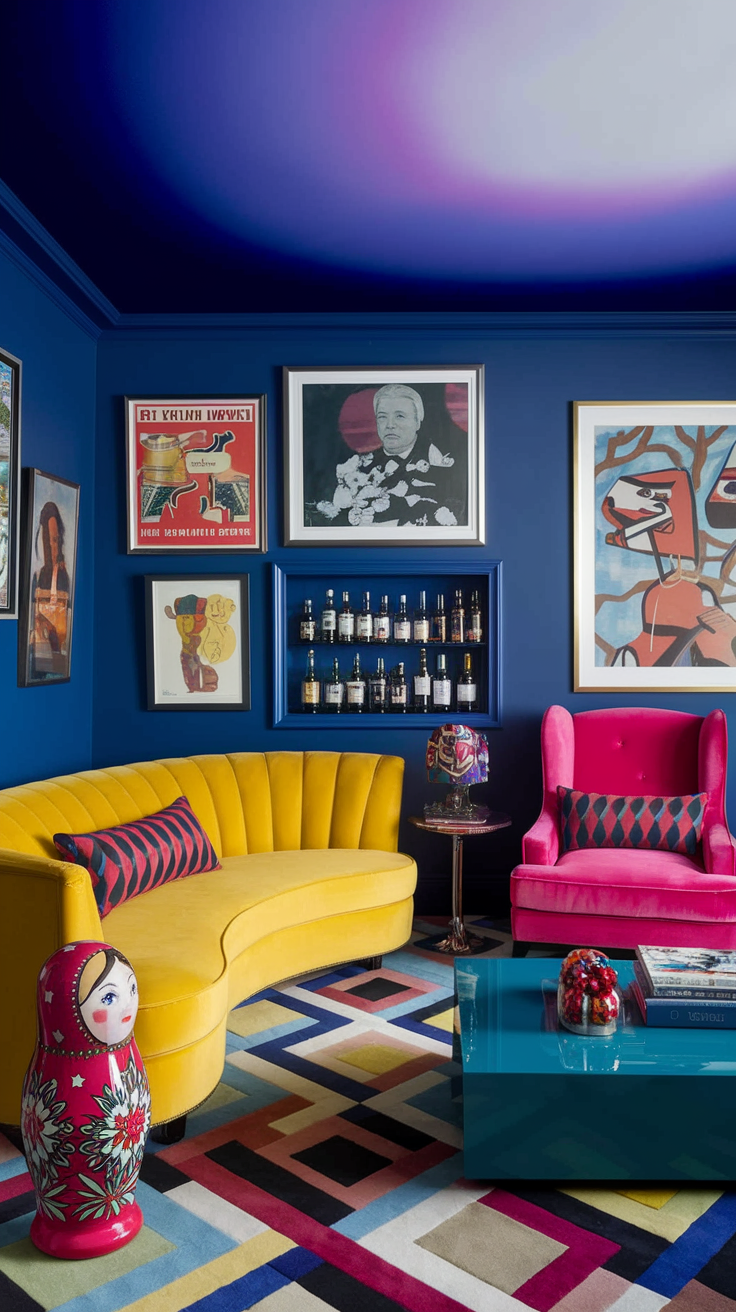 an eclectic maximalist russian living room