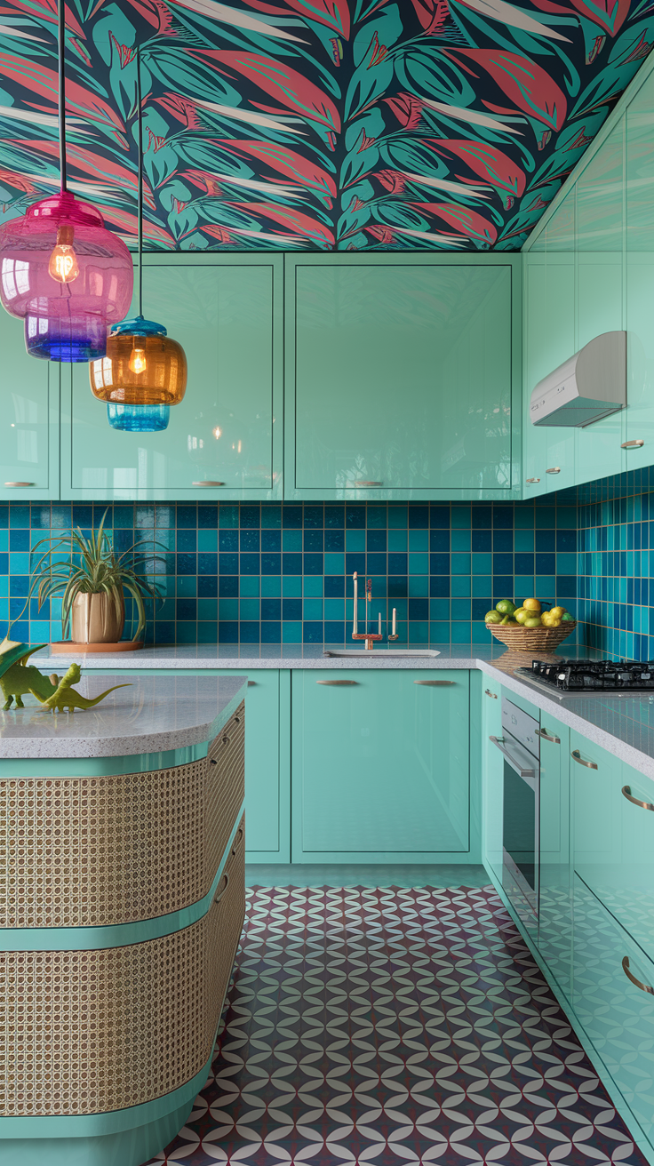 a mid century modern tropical kitchen