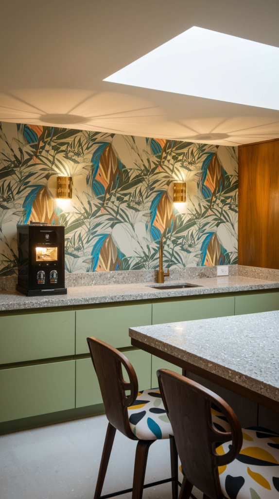 a mid century modern tropical kitchen