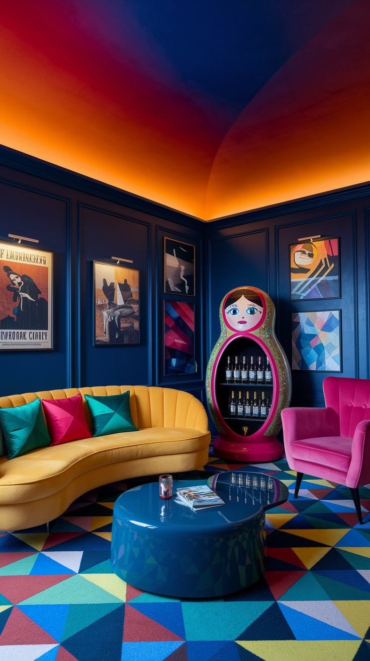 an eclectic maximalist russian living room