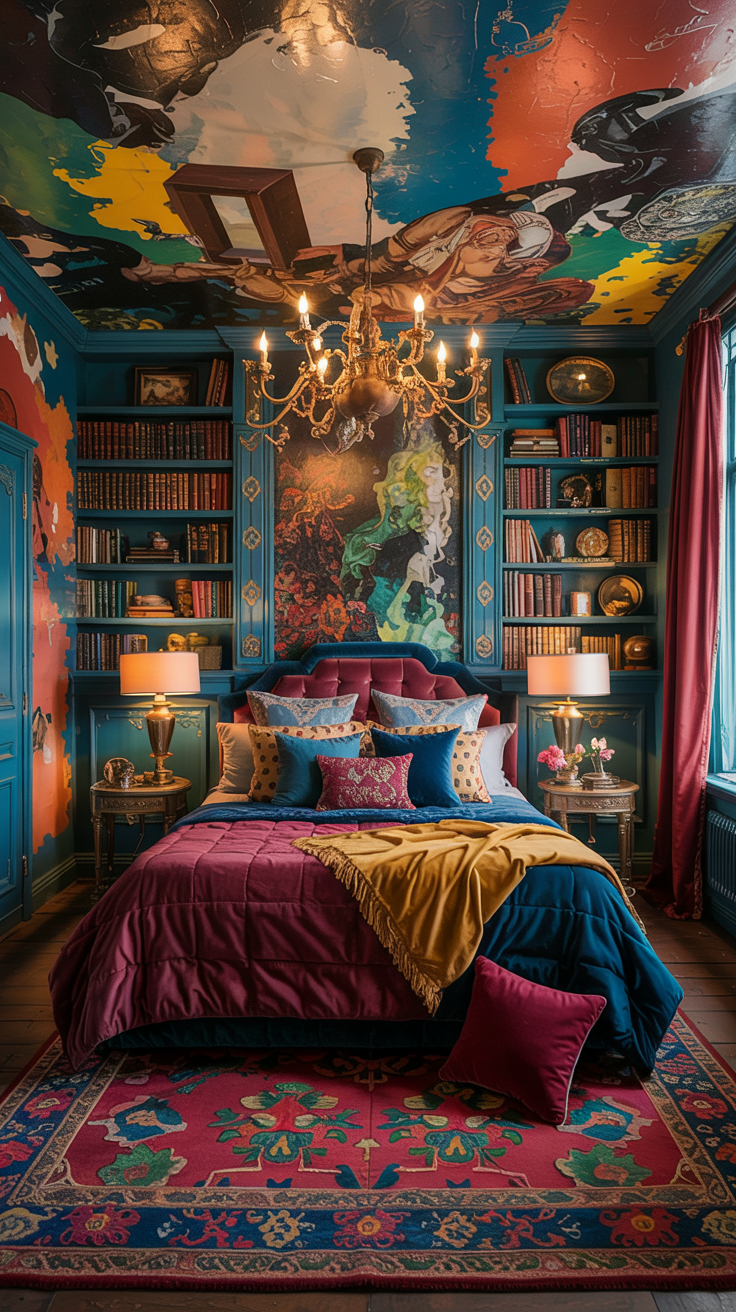 eclectic maximalist  bed room with russian style.