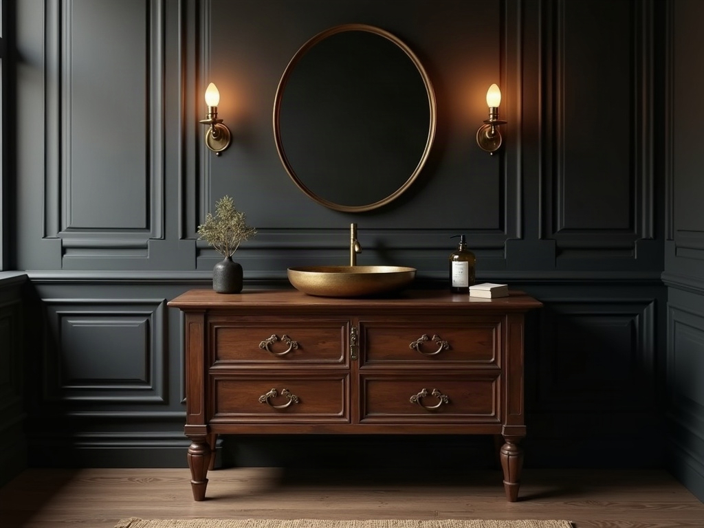 Antique dresser converted into a bathroom vanity