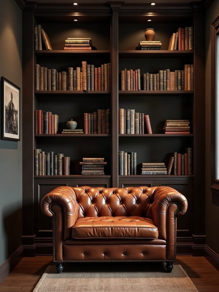 14. Use a Chesterfield Footstool or Ottoman as a Bookshelf