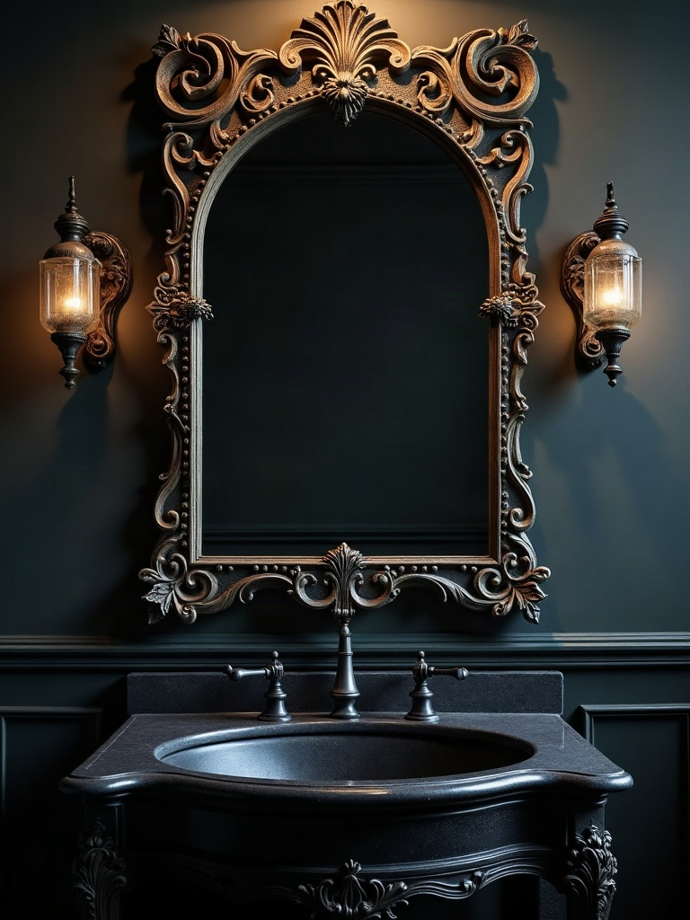 2. Hang a Wrought Iron Vanity Mirror Like It's a Family Heirloom