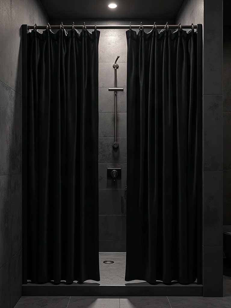 8. Hang Velvet Curtains Instead of a Glass Shower Door